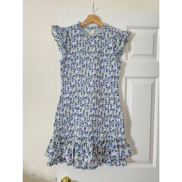 VERONICA BEARD Cici Floral Smocked Fit & Flare Mini Dress Ruffles Cottagecore Si - Picture 1 of 6